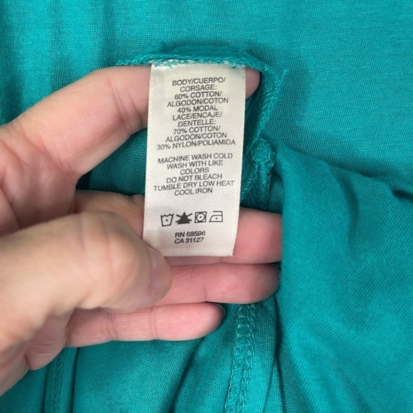 DKNY jeans lace turquoise short sleeve top. - Picture 5 of 6